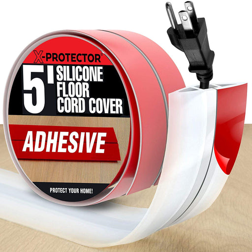 Floor Cord Cover by X-Protector – 5’ Overfloor Cord Protector – Self-Adhesive Power Cable Protector – Silicone Cord Protector – Ideal Extension Cord