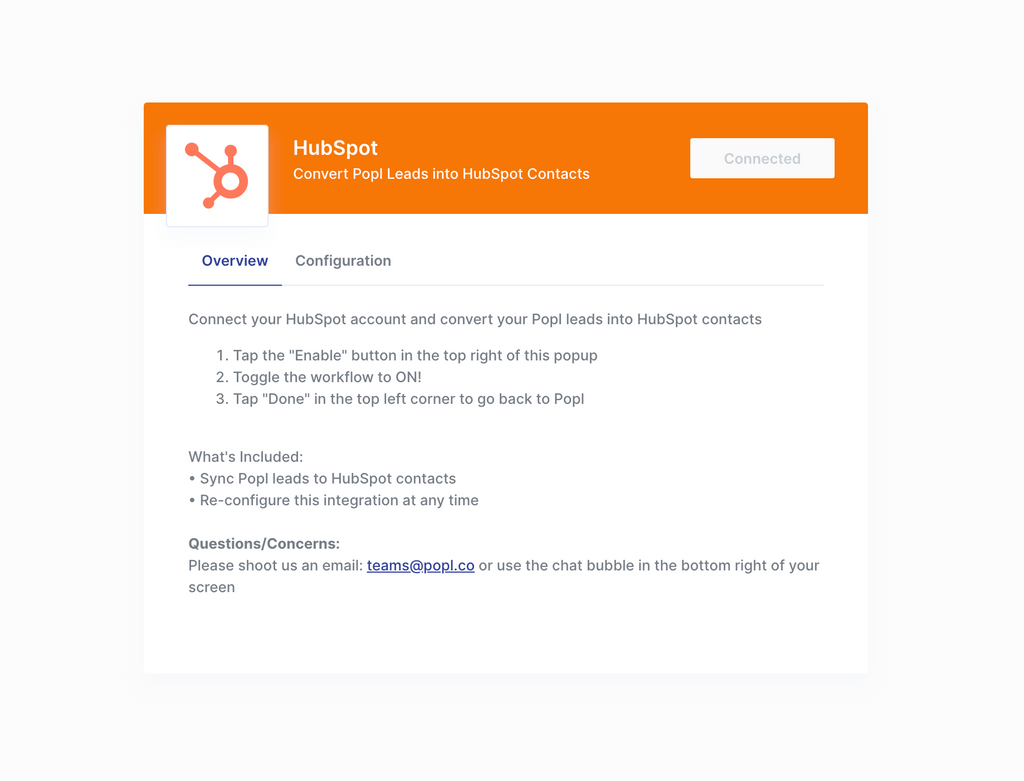 Popl HubSpot Integration Popup