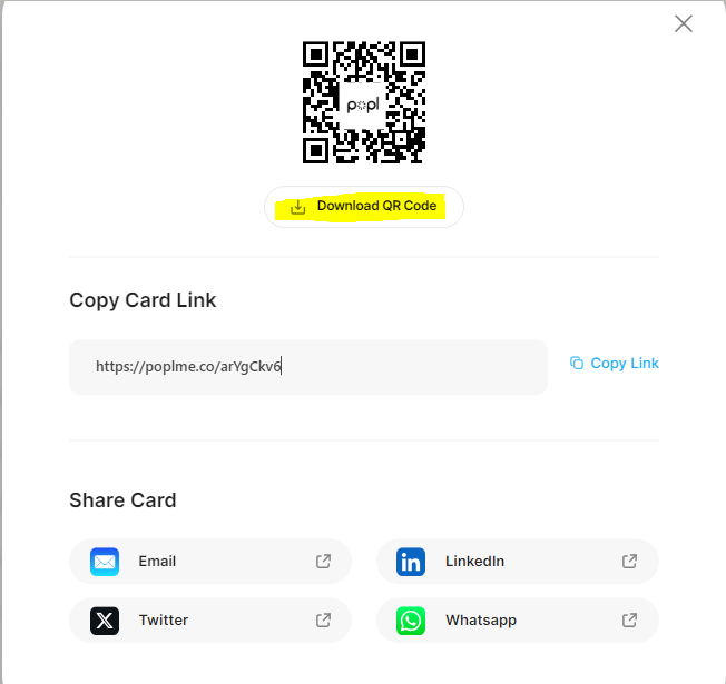 image showing how to download your Popl digital card QR code