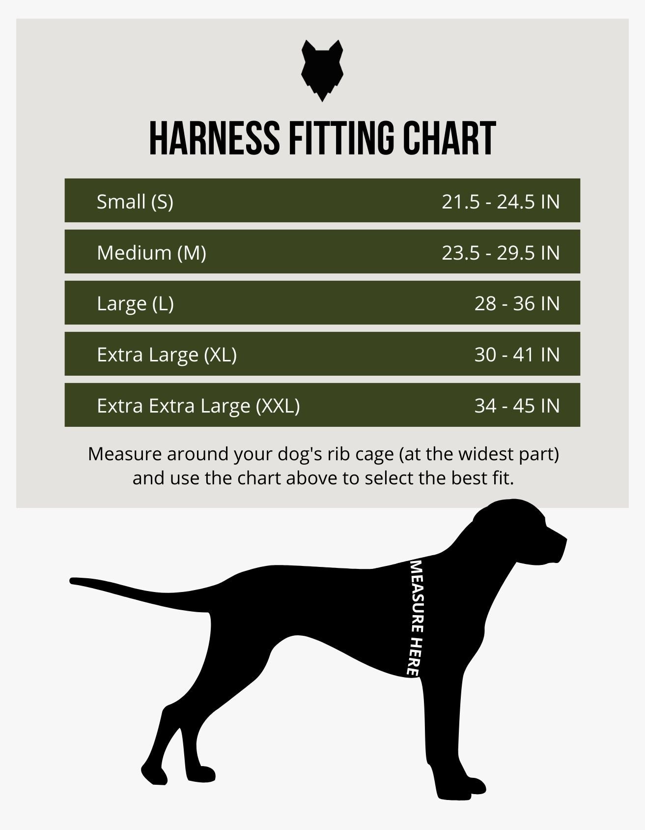 fenrir canine leaders harness size chart