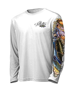 Largemouth Bass High Performance Fishing Shirt Dri-fit for Men, Long Sleeve White