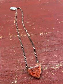  Sterling Silver & Spiny Oyster Heart Necklace