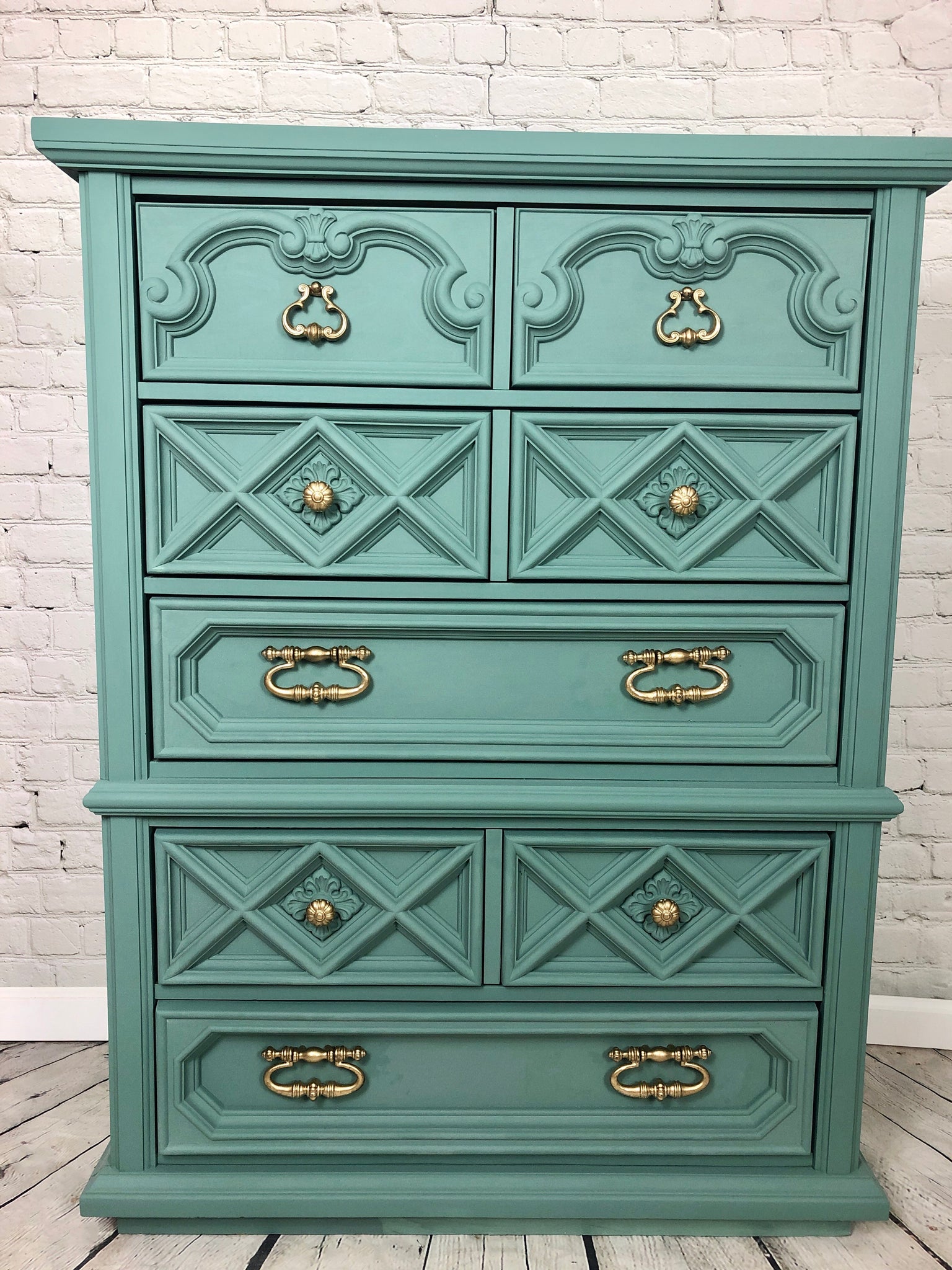 Hand Painted Teal Aqua Vintage Dresser Accent Chest Sugar Moxie Home