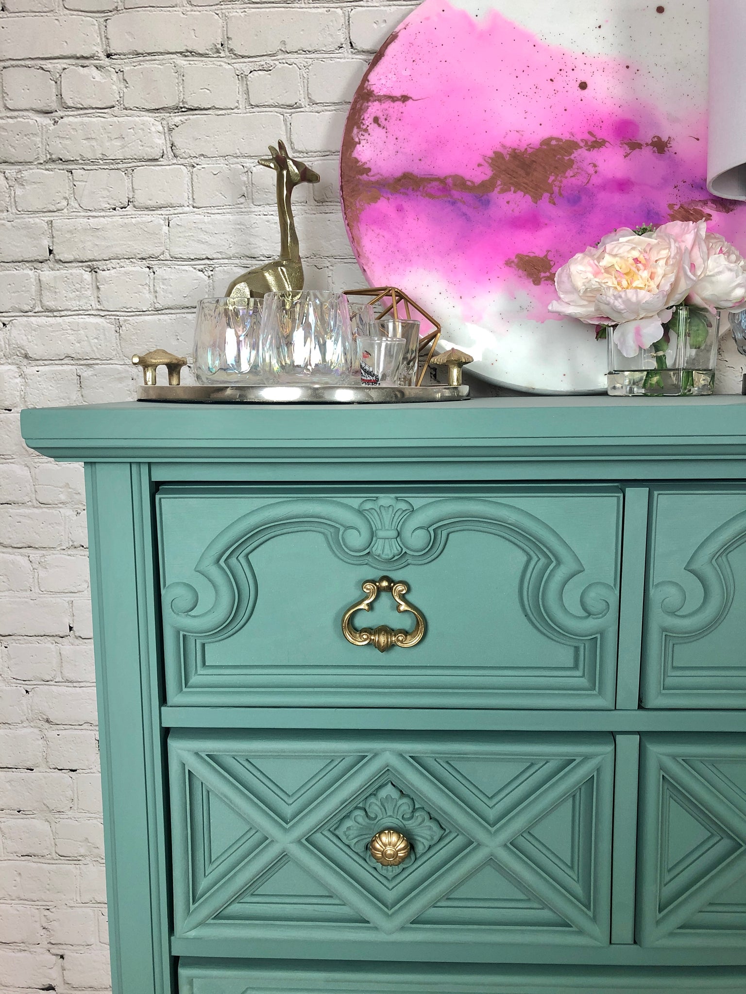 Hand Painted Teal Aqua Vintage Dresser Accent Chest Sugar Moxie Home