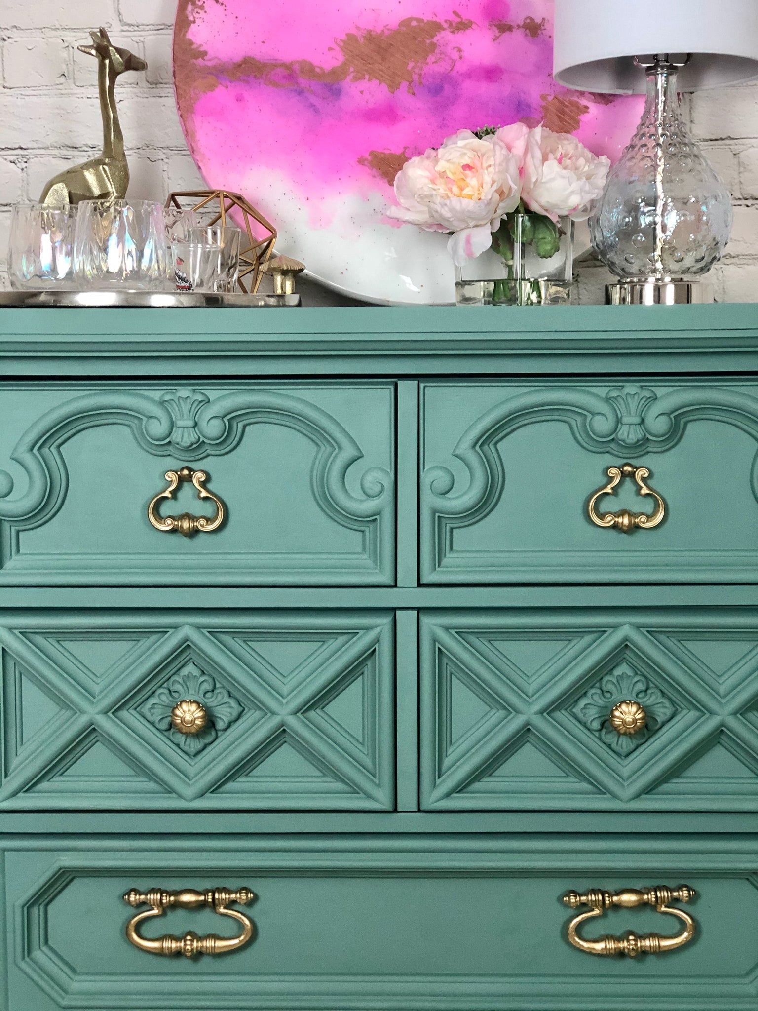 Hand Painted Teal Aqua Vintage Dresser Accent Chest Sugar Moxie Home