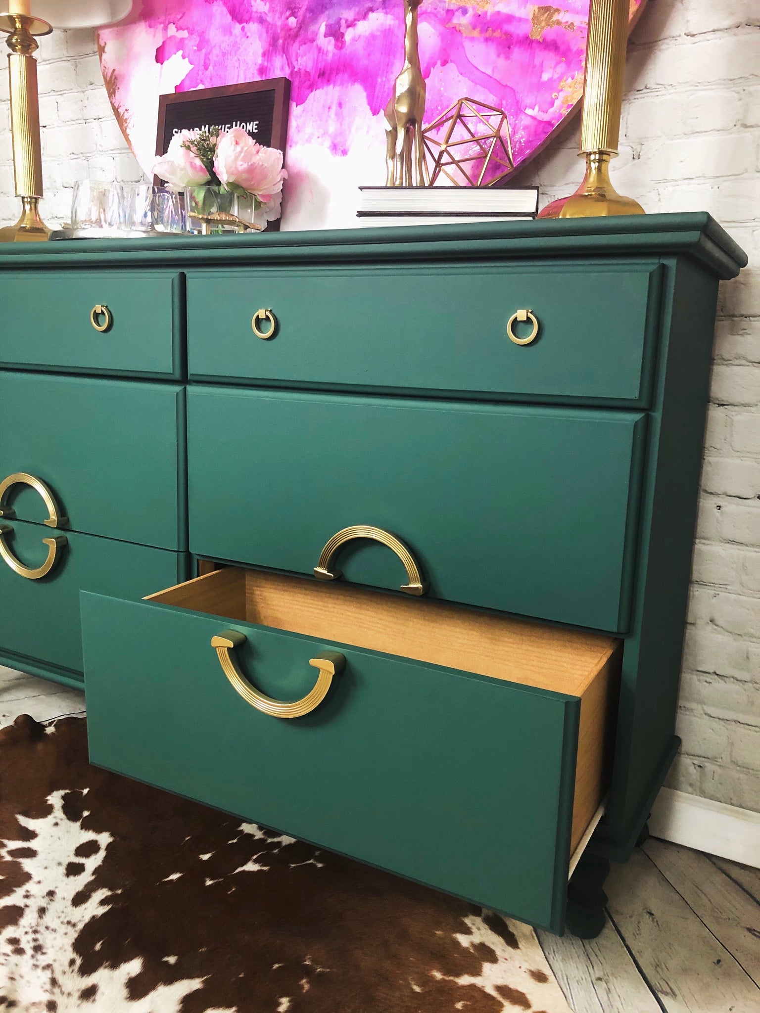 Dark Green Hand Painted Reclaimed Dresser Sustainable Furniture