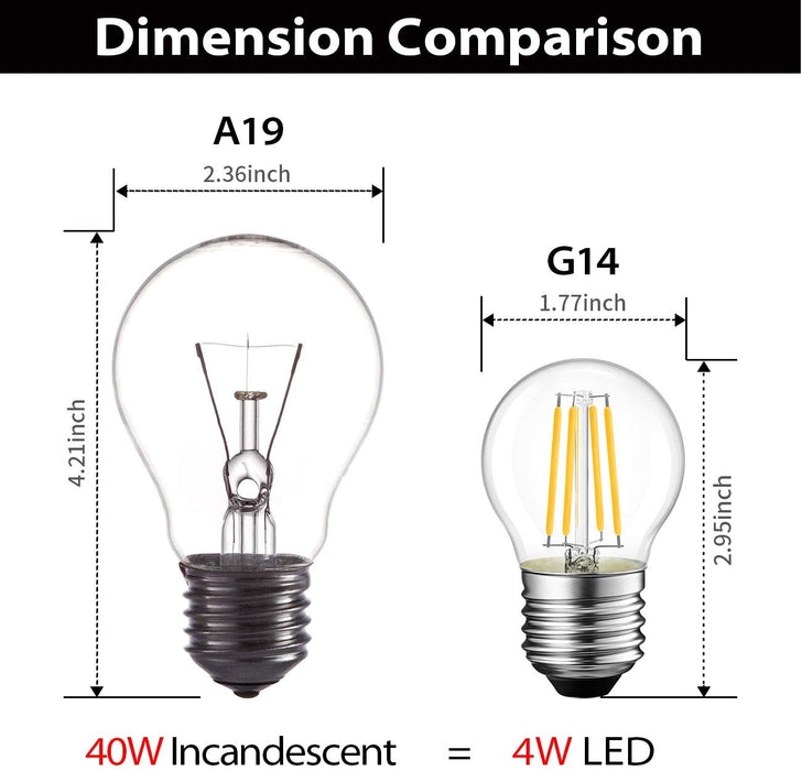bijwoord dauw Gunst G14 LED Filament Globe Bulb | 4W(40W Equivalent) LVWIT | Dimmable 2700K  Warm White E26 Screw Base | Decorative Edison Light Bulb UL-Listed(6-Pack)