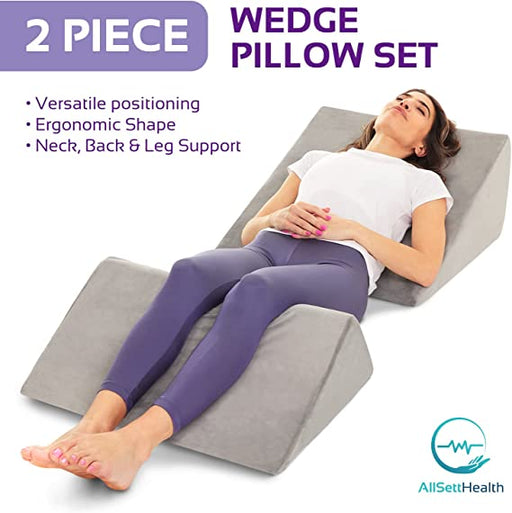 Bed Wedge Pillow - Adjustable 9 & 12 inch Folding Memory Foam Incline Cushion System for Legs and Back Support Pillow AllSett Health