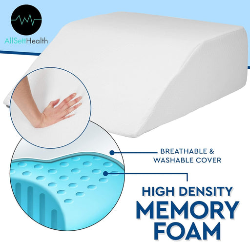 Bed Wedge Pillow - Adjustable 9 & 12 inch Folding Memory Foam Incline Cushion System for Legs and Back Support Pillow AllSett Health