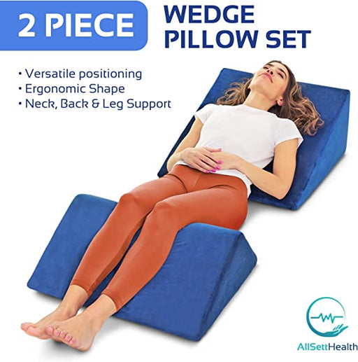 Bed Wedge Pillow - Adjustable 9 & 12 inch Folding Memory Foam Incline Cushion System for Legs and Back Support Pillow AllSett Health