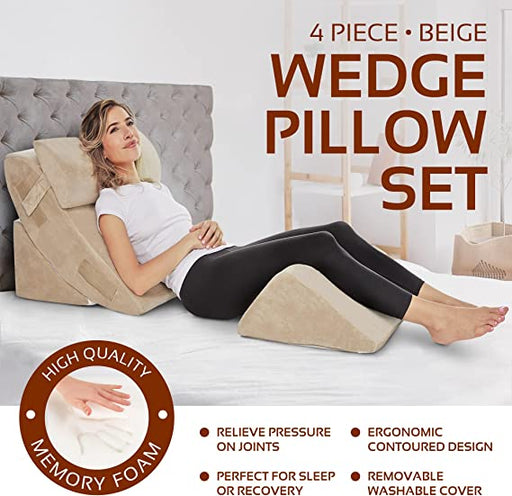 Bed Wedge Pillow–2 Separate Memory Foam Incline Cushions, System for Legs,  Knees