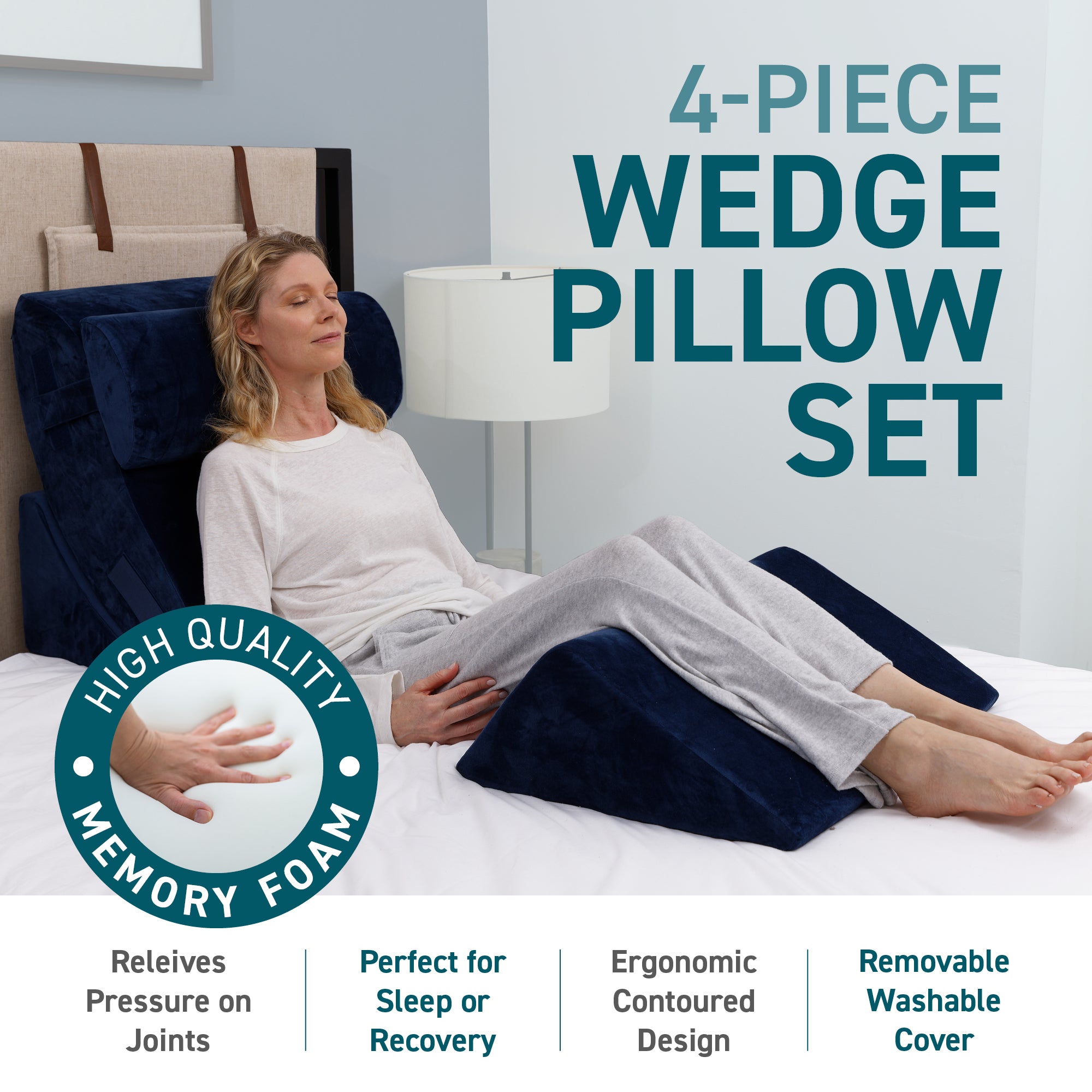 4 pcs Bed Wedge Pillow - Post Surgery Advanced Adjustable Pillow Set w ...