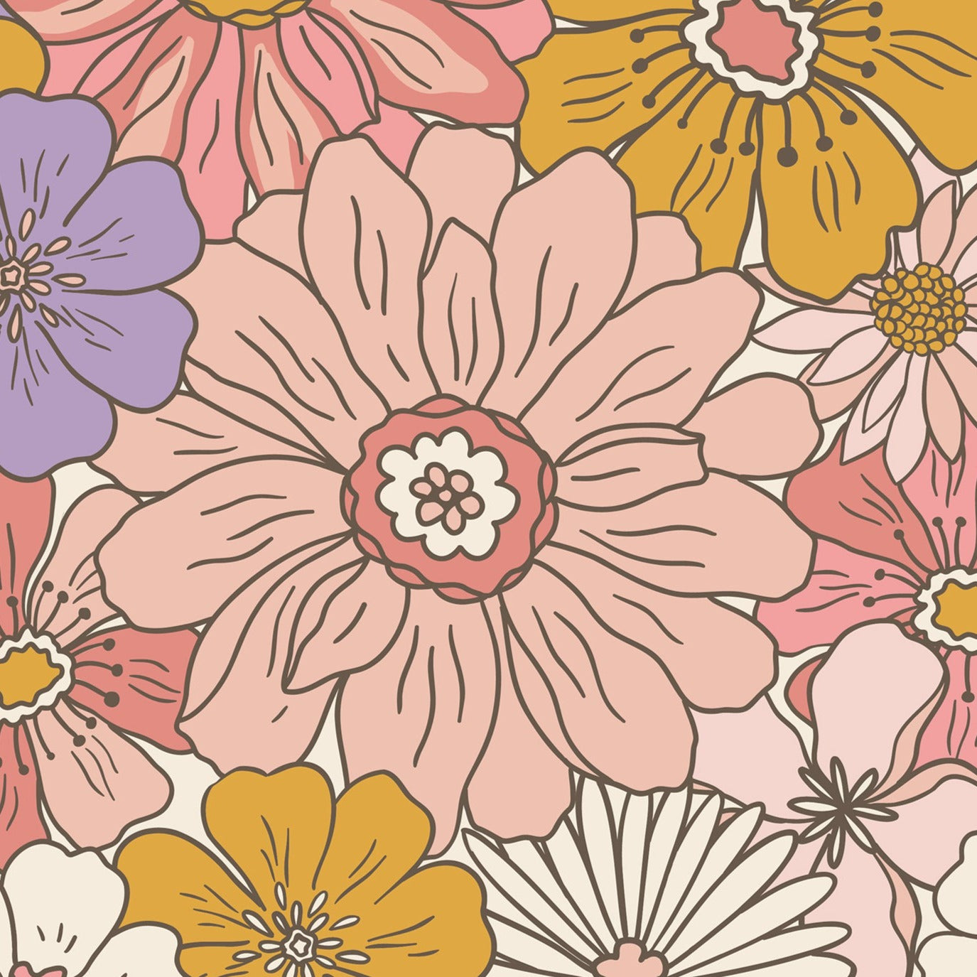 Seamless Pattern With Groovy Flowers And Stems On White Pattern Background  Wallpaper Image For Free Download  Pngtree