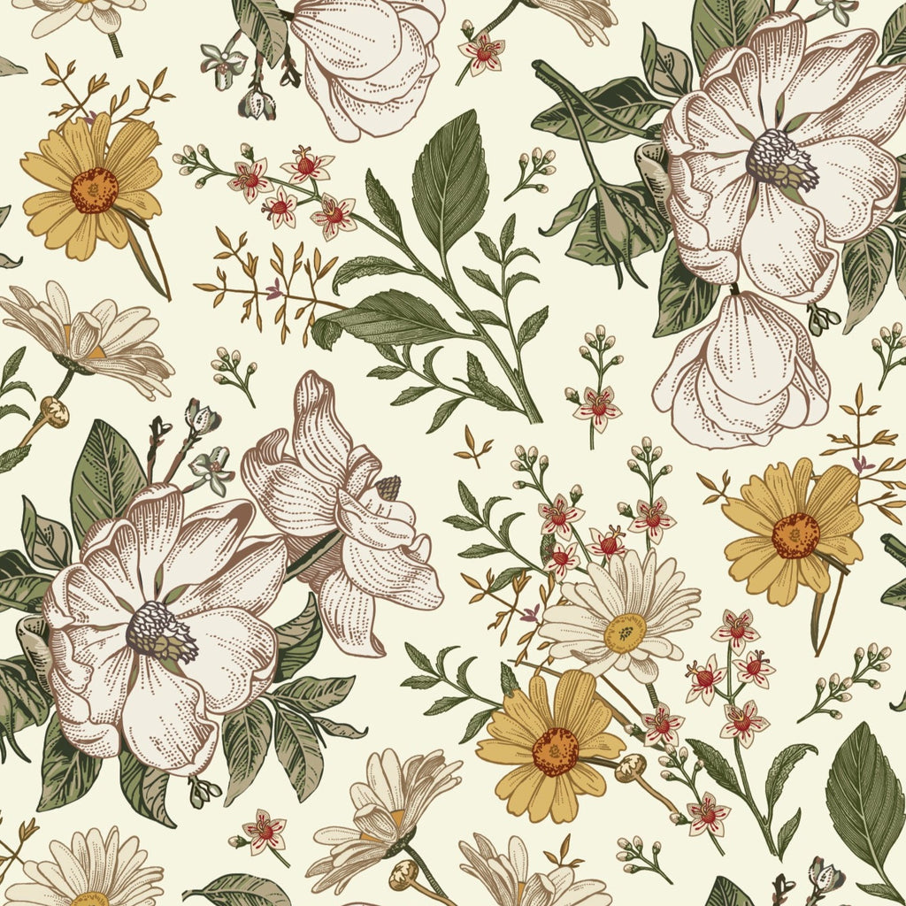 Floral Wallpaper - Sunny. Premium Peel and Stick Wallpaper. Accent Wall ...