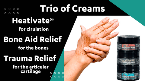 Dr Kez ChiroLab arthritis painful swollen stiff joints Trio of creams bone aid relief trauma relief cream heativate relief cream