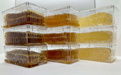 multiple shades of honey with comb