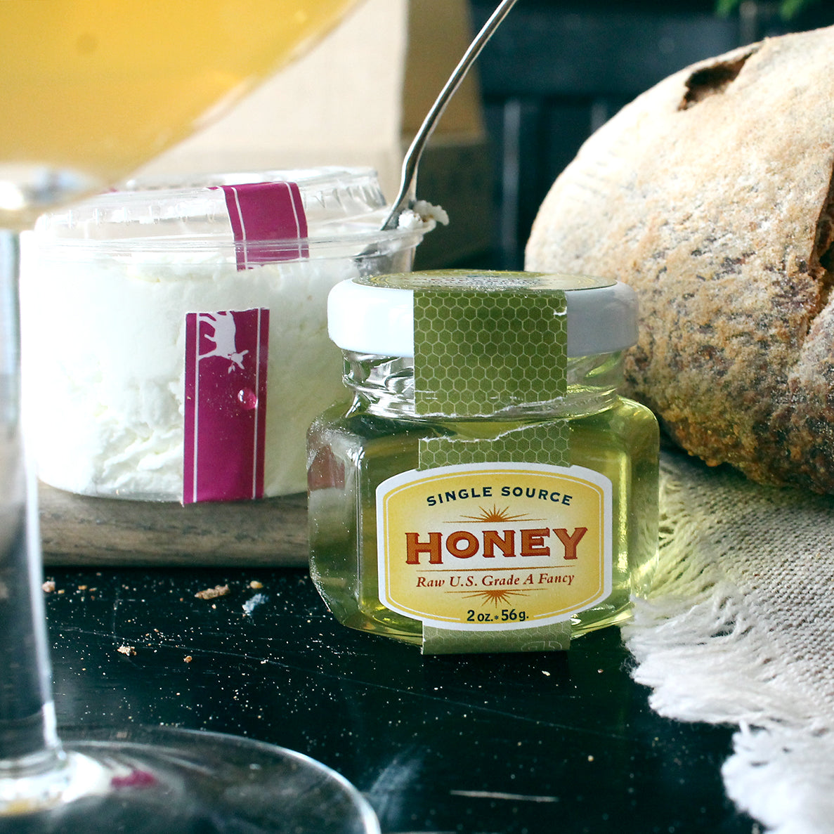 Singing Hills dairy goat cheese chevre with Ames Farm honey