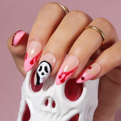 Halloween-pink-French -nail-design