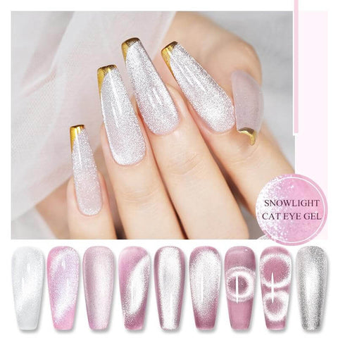 Rainsin French White Edge 3D Floral Rhinestone Press on Nails,Gentle Pink False Nails with Design