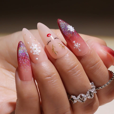 red-rainbow-deer-nails-cute-nail-design