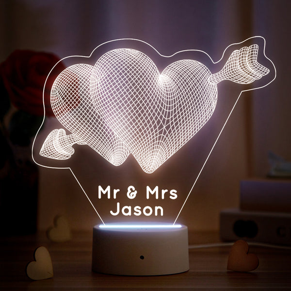 REMOTE 7 COLOUR LAMP TWO LOVE HEARTS & ARROW 3D LED BATTERY USB NIGHT LIGHT 