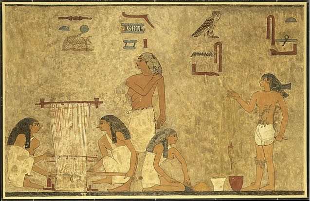 Egyptian art depicting women weaving