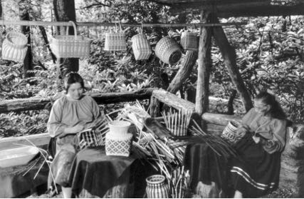 Cherokee women weaving baskets