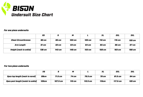 Bison Size Chart_Undersuits