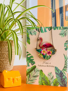 Flamingo Wooden Necklace Card