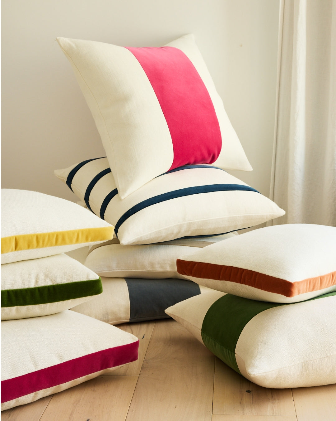 Stylish Urban Pillow in Grey and Ivory with Thin Velvet Stripes