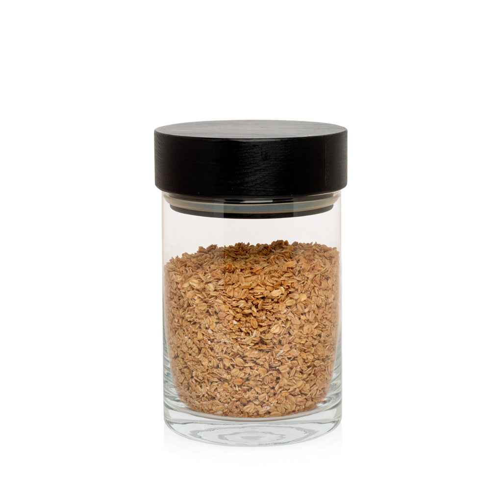 Winston Porter Crackle Glass Canister with Wooden Lid Storage Jar