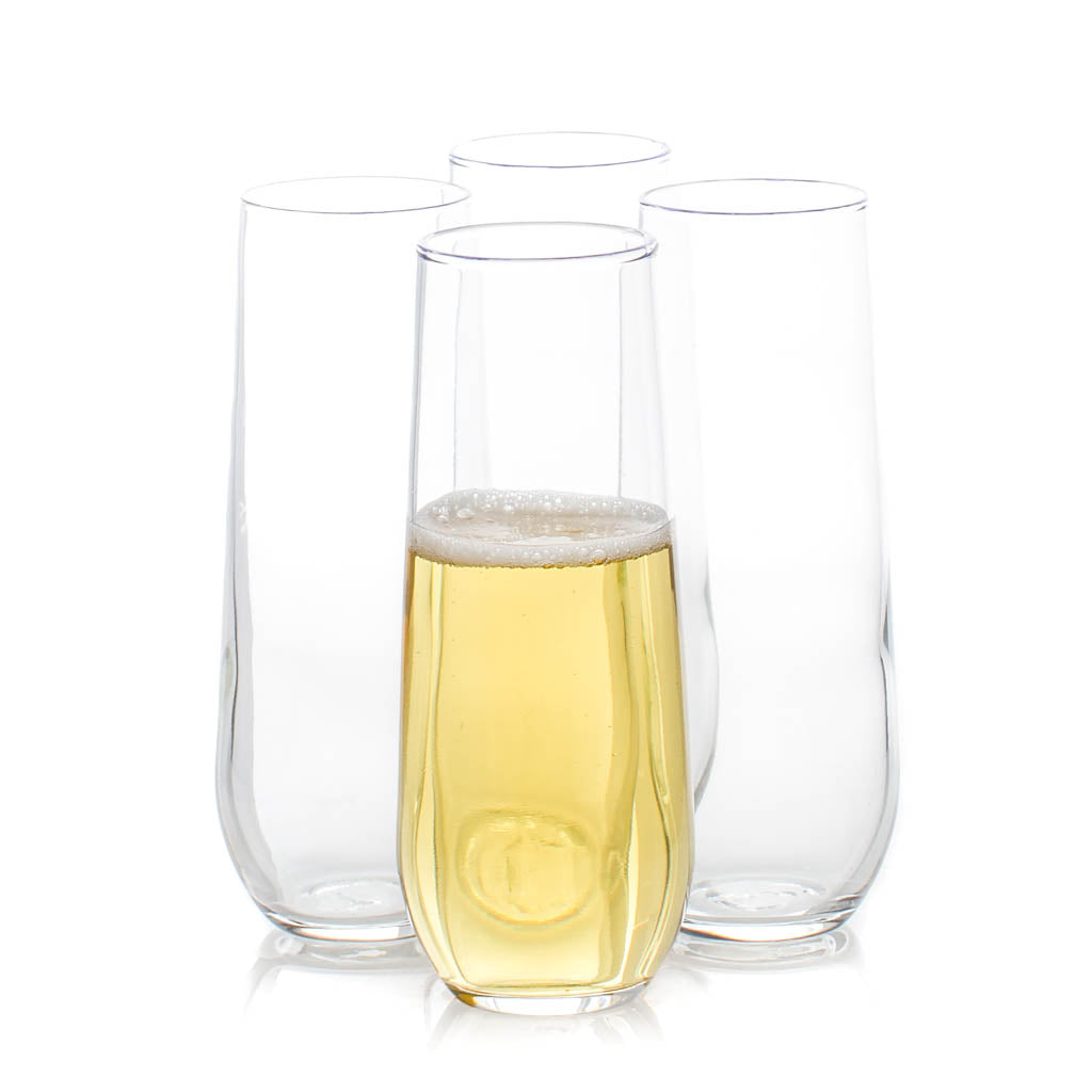 N9R 12 Pack Plastic Champagne Flutes, 9 oz Stemless Disposable Gold Rim Toasting Glasses, Crystal Clear Cocktail Cups Drinkware Shatterproof Ideal