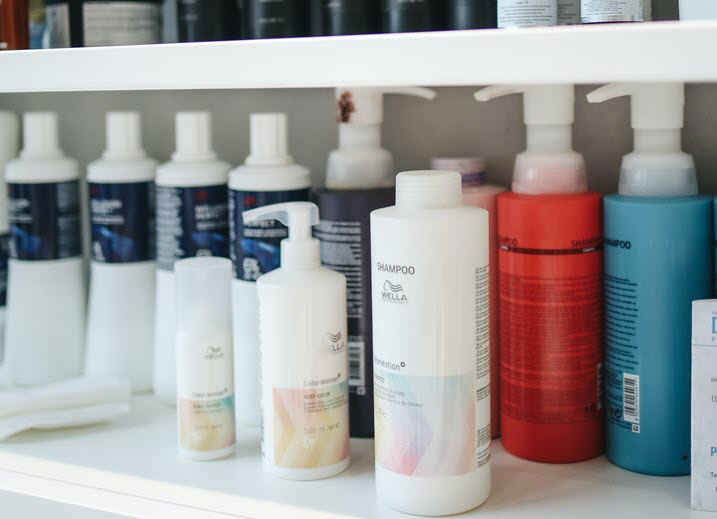 shelves filled with shampoos