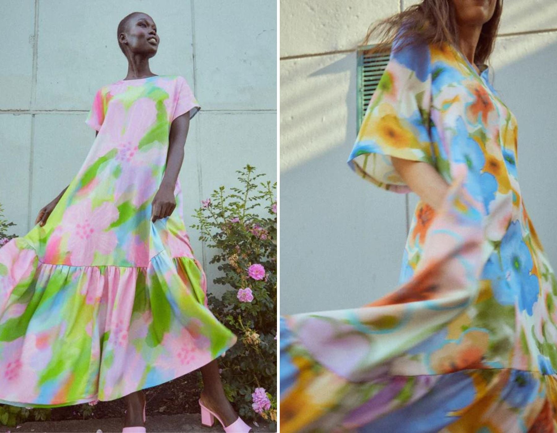 Two colorful dresses with big flowers