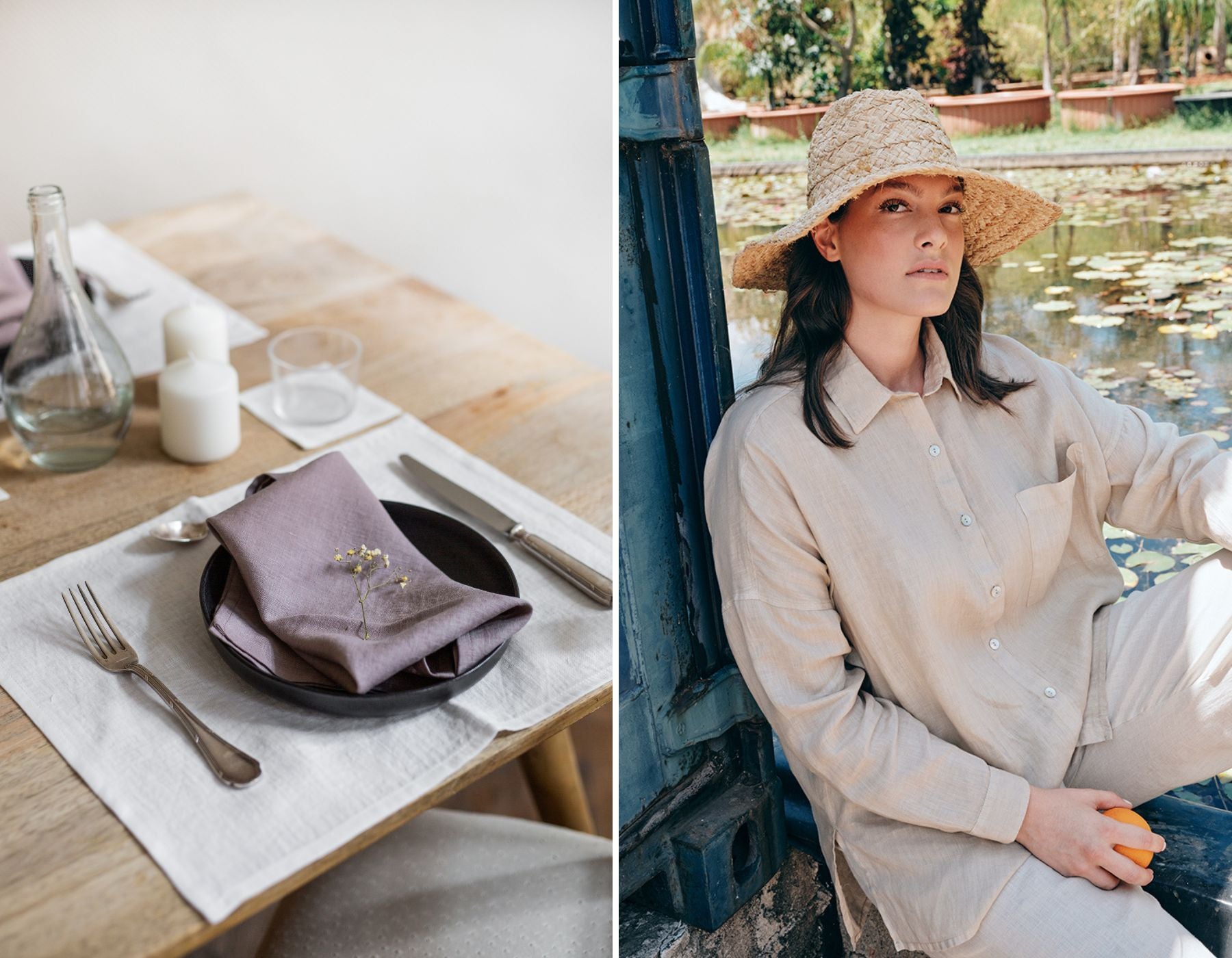 Linen napkin and a woman wearing linen clothes