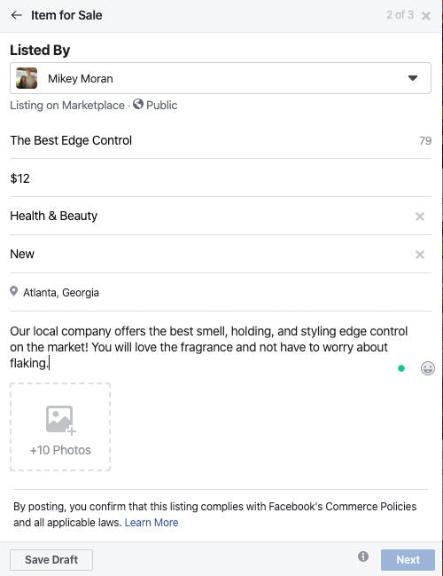 Vendre Edge Control sur Facebook