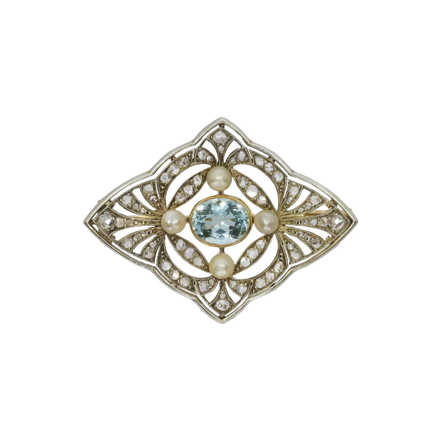 Edwardian Aquamarine & Diamond Brooch