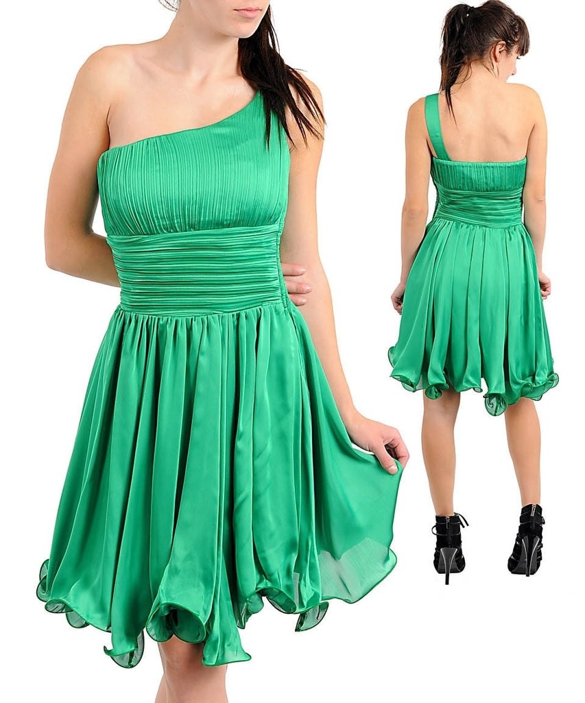Romantic Green One Shoulder Grecian Greek Cocktail Dress - viXXen Clothing