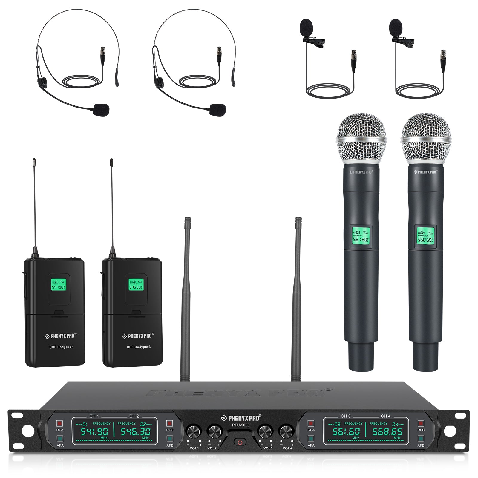 Phenyx Pro PTU-5000B Quad-Channel UHF Wireless Microphone System (Fixe