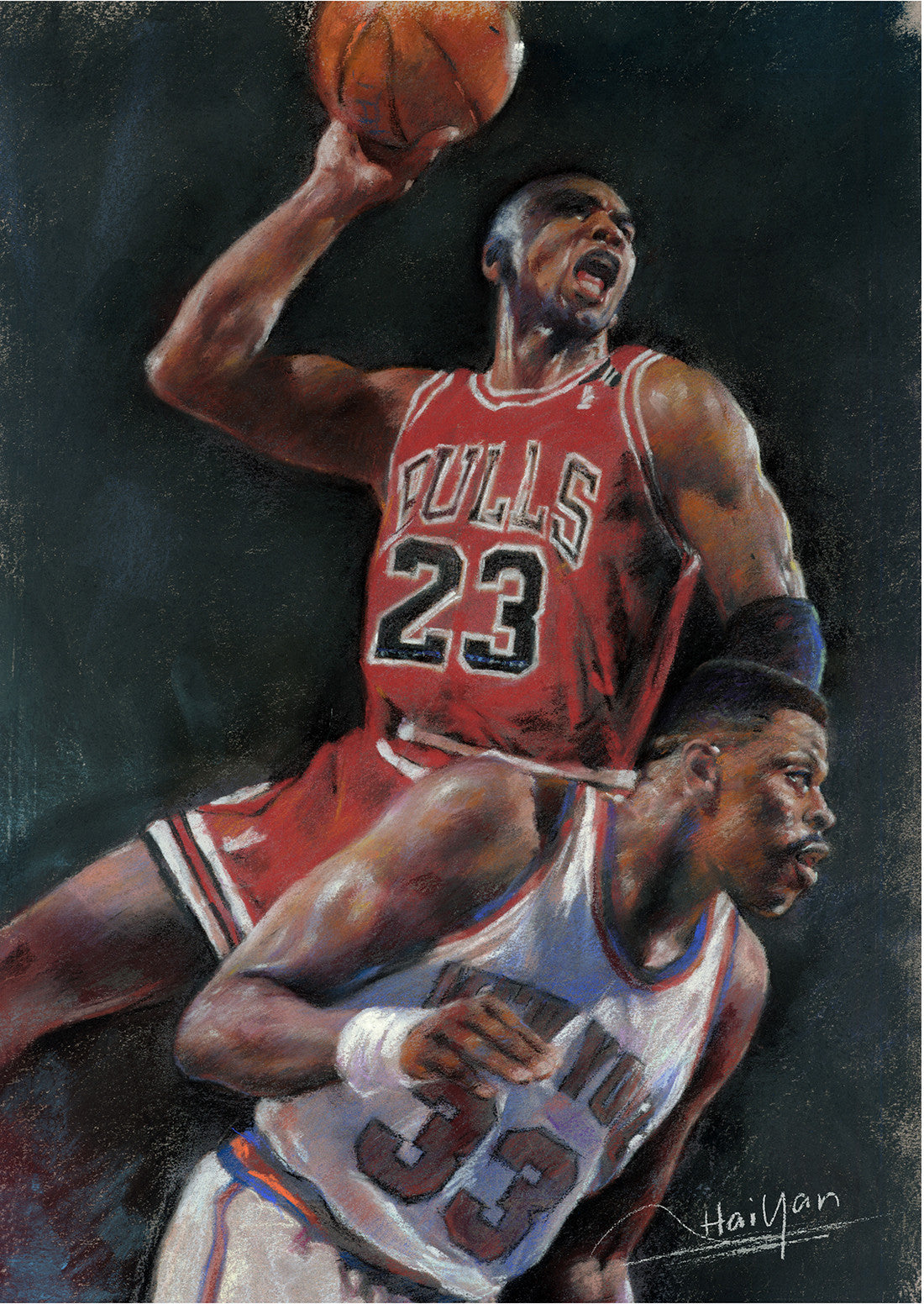 Michael Jordan And Patrick Ewing By Artist Haiyan Pop Picture