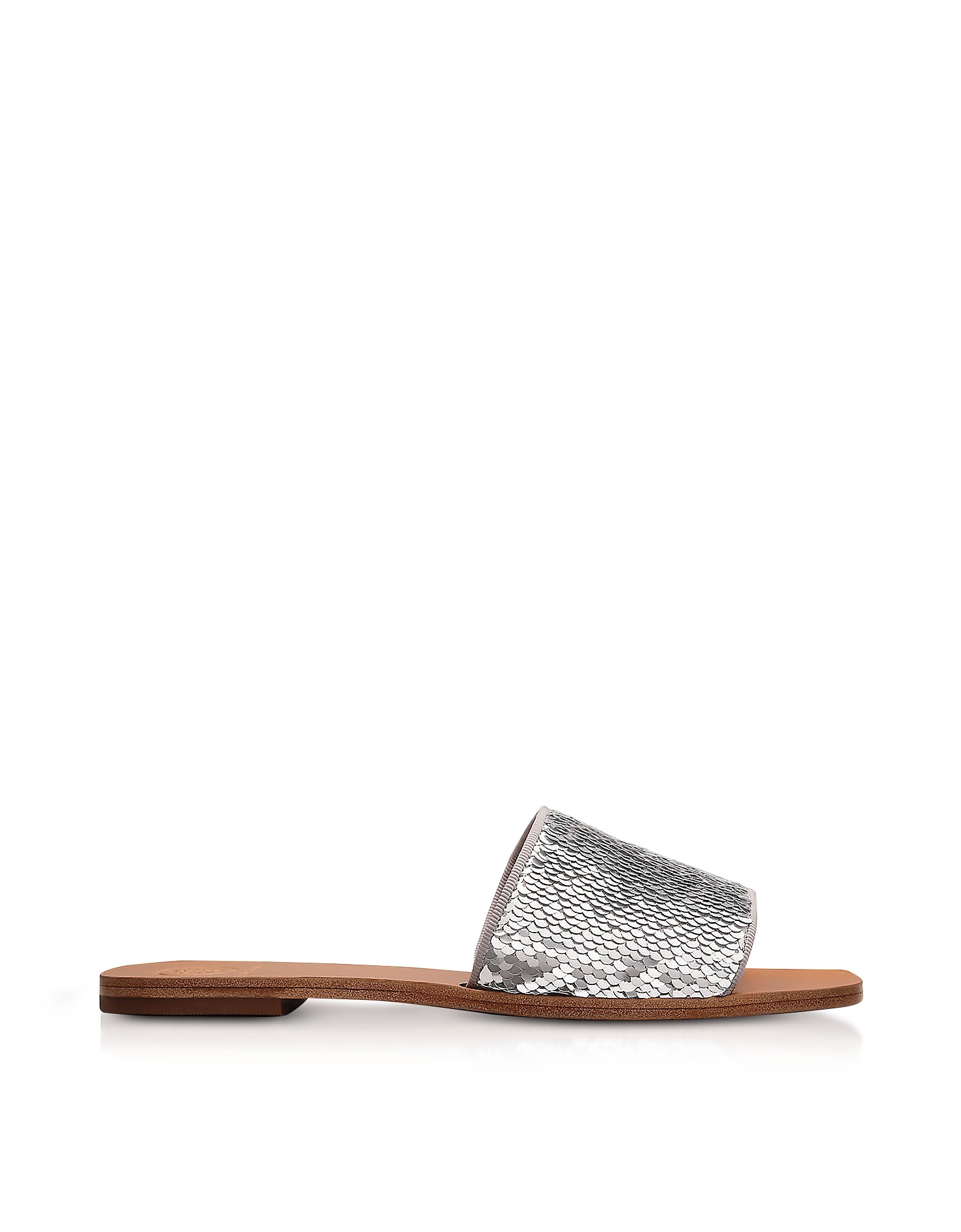 Carter Silver and White Glitter & Leather Slides by Tory Burch