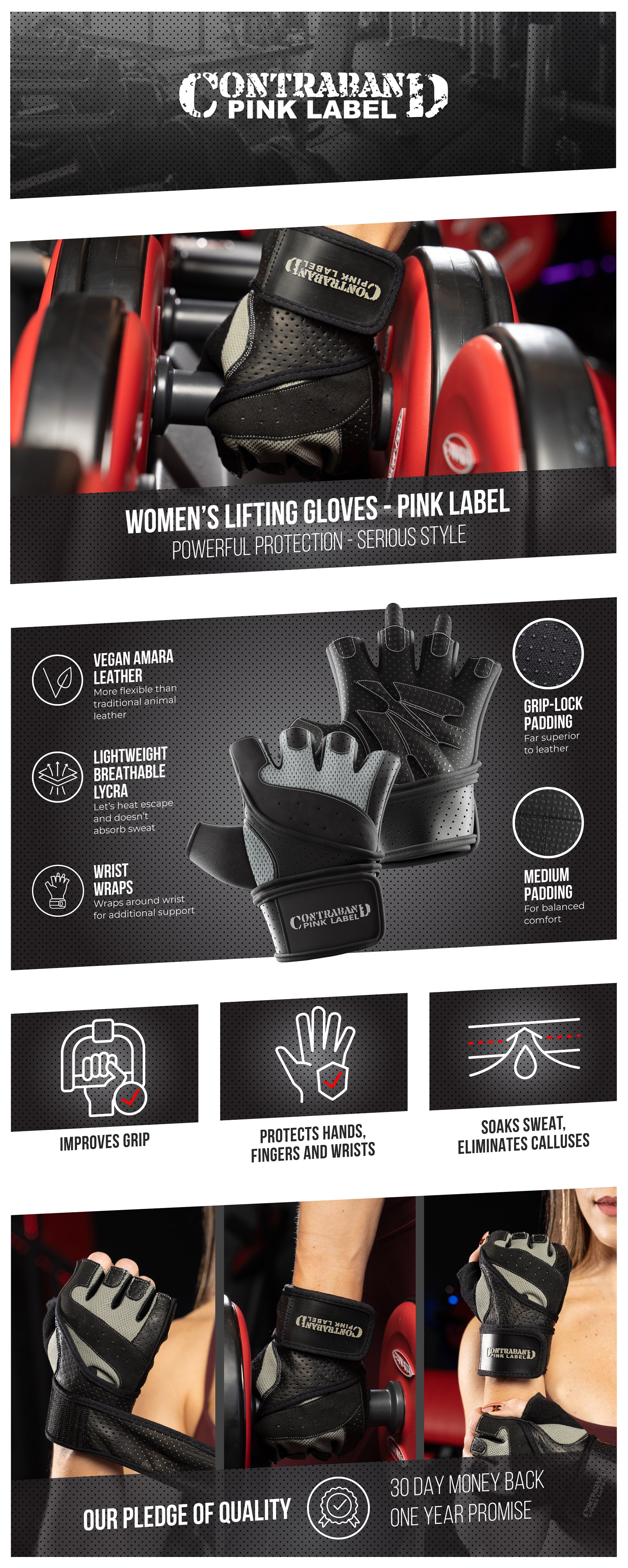 Contraband Pink Label 5137 Women's Padded Weight Lifting and Rowing Gloves  w/ Grip-Lock Padding (Pair) 