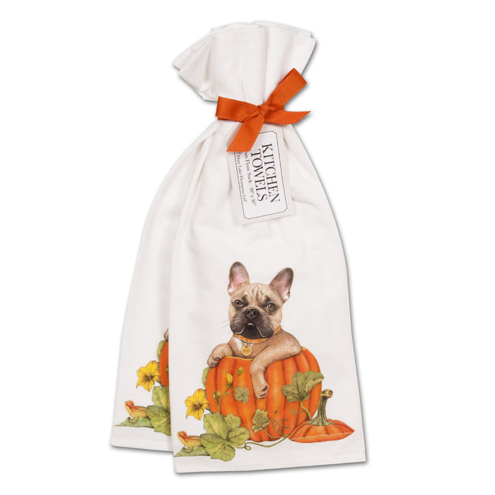 Frenchie Pumpkin Cotton Kitchen Towels - Set of 2 — Horse and Hound Gallery