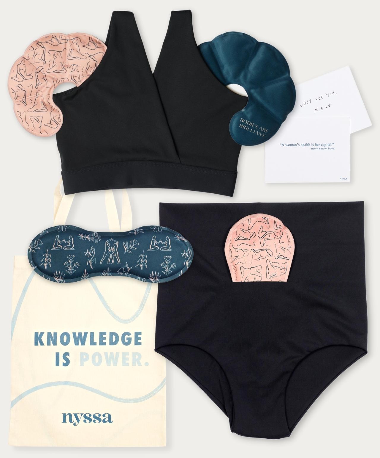 Nyssa Deluxe Postpartum Set featuring all ice heat packs, FourthWear Postpartum Recovery Underwear and Postpartum Recovery Bralette