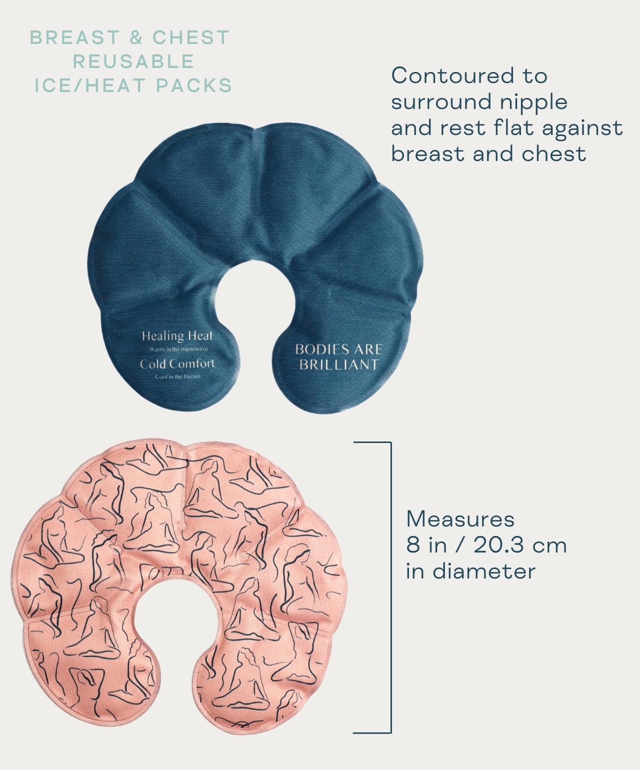 Features diagram of Nyssa's Breast & Chest Ice/Heat Packs