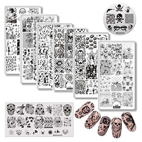 8pcs Halloween Nail Stamping Template Skull Ghost Bat Death Patterns D Ninthavenue Europe