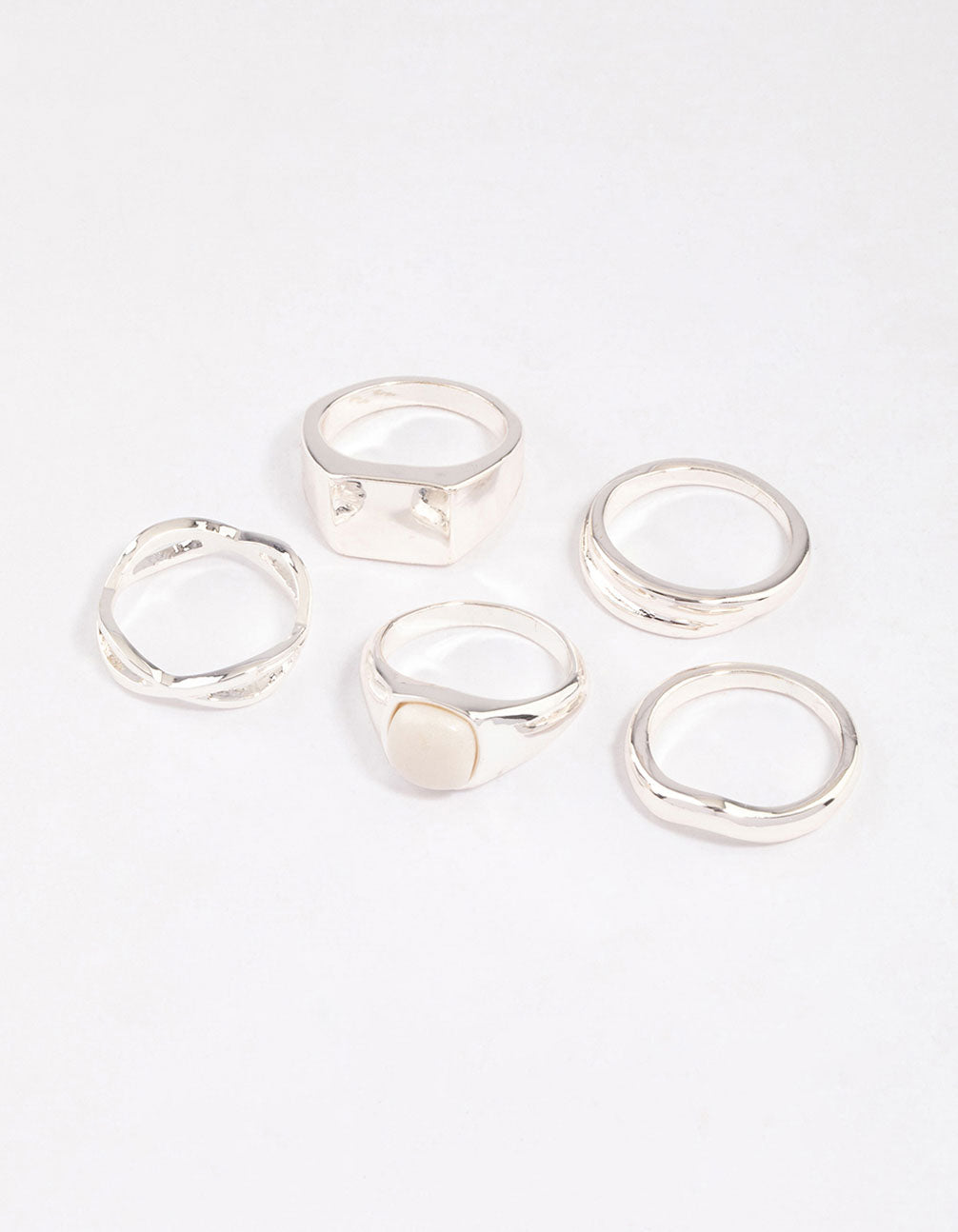 Silver Mixed Twisted & Heart Ring Pack - Lovisa