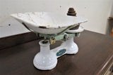 Vintage English F. J. Thornton White Cast Iron Balance Scale With Weights