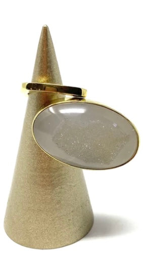 Gold Bar Ring - Natural Druzy