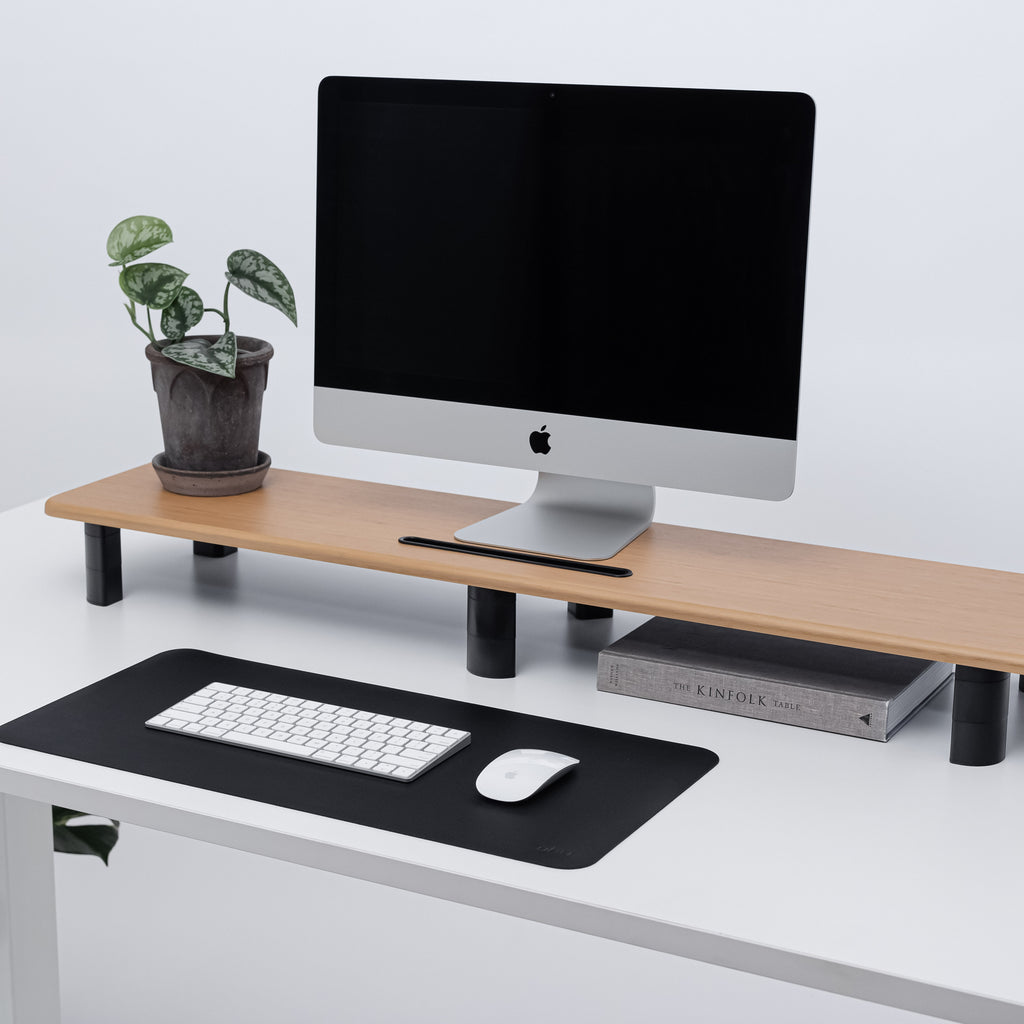 desk riser with keyboard mouse mat
